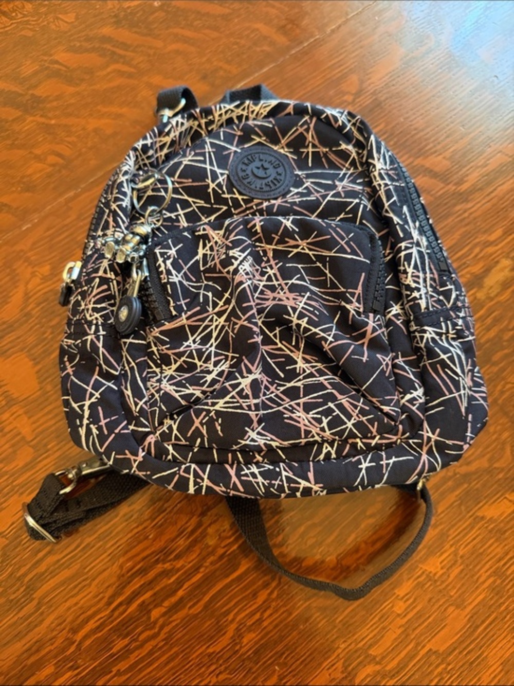 Kipling Gayla Black Mini Backpack with Pink & Cream Splatter
